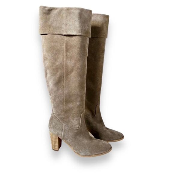 Belle Sigerson Morrison Knee High Cuffed Boots Sz 8 Brown Suede Block Heel - Picture 1 of 11